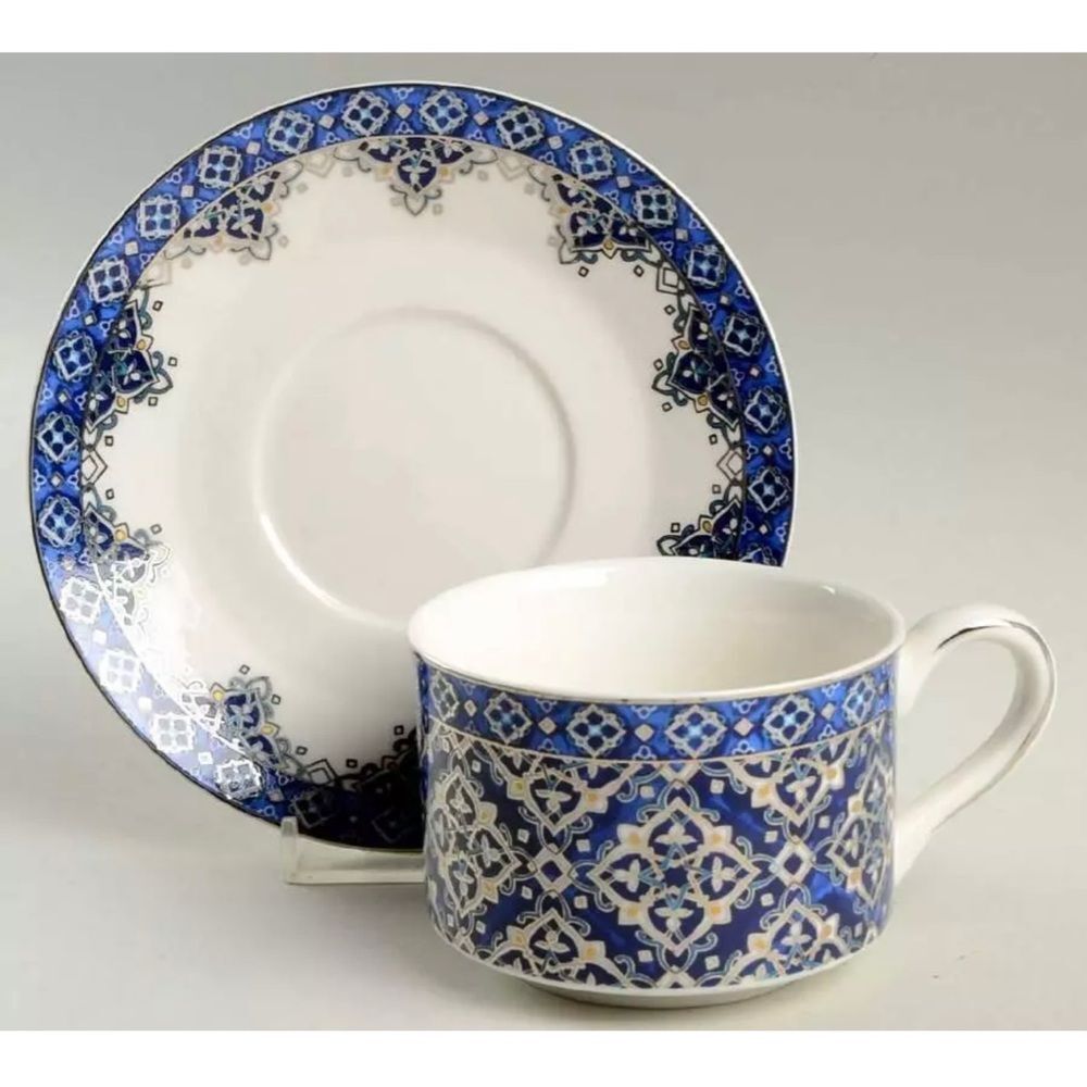 Grace Teaware Blue Diamond Fine Porcelain Tea‎ Cup and Saucer